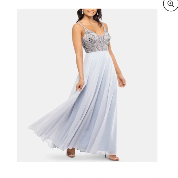 strapless open back dress Scala 61307 Long Sequin Prom Formal Slit Dress main image 1